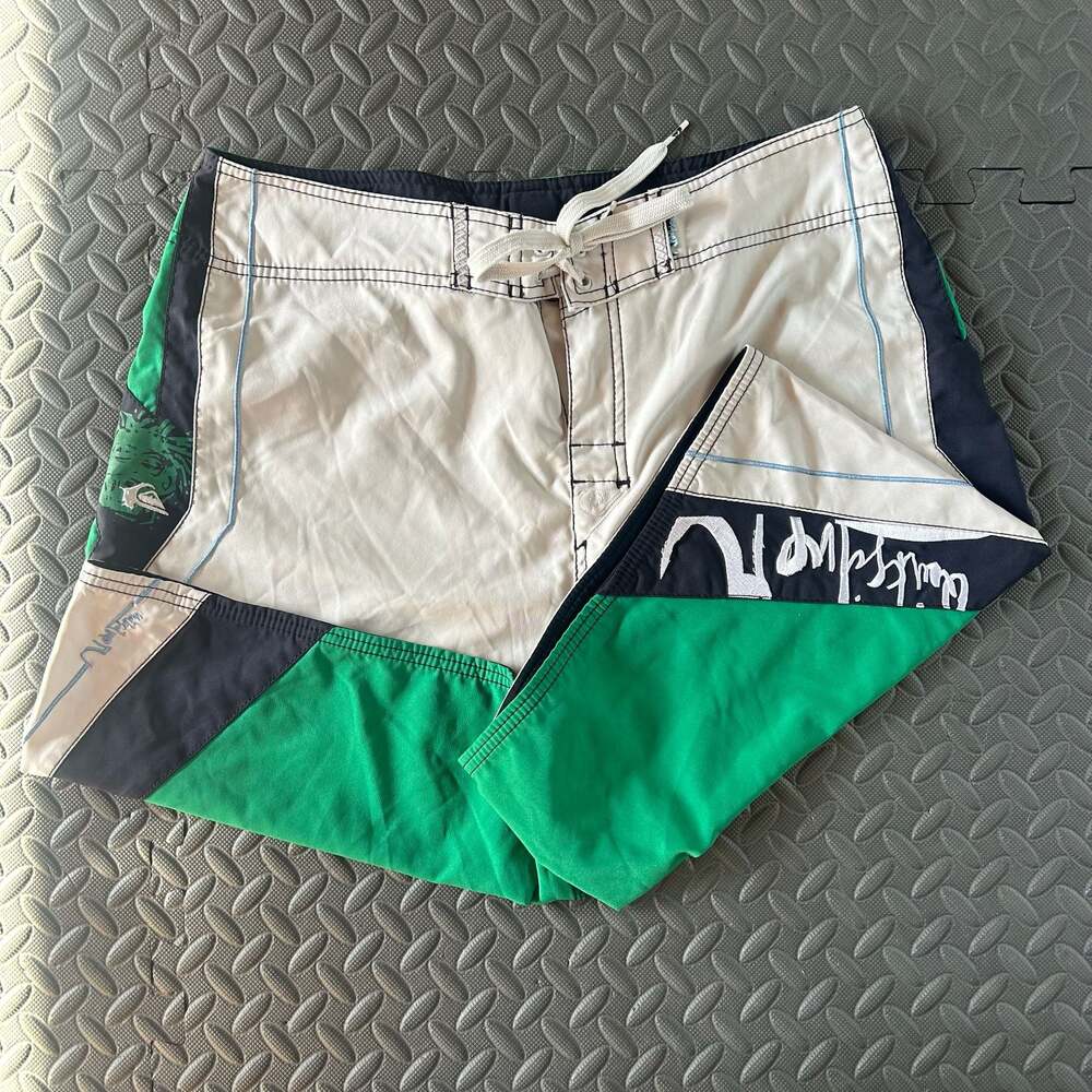y2k Quiksilver Colorblock Board Shorts Swim Trunks Green/White/Black Size 33